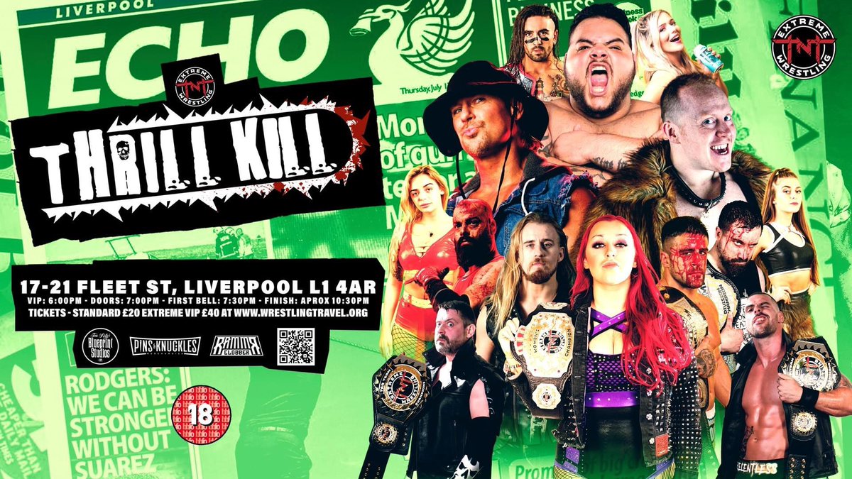 TNTExtremeWres's tweet photo. We're buzzing to welcome everyone to TNT Extreme Wrestling: Thrill Kill 2022 tonight! Here are the starting times for this evening's event:

Extreme VIP doors: 6pm
Standard doors: 7pm
First bell: 7:30pm

🎟TICKETS AVAILABLE AT DOOR🎟 https://t.co/Bq8617rT46