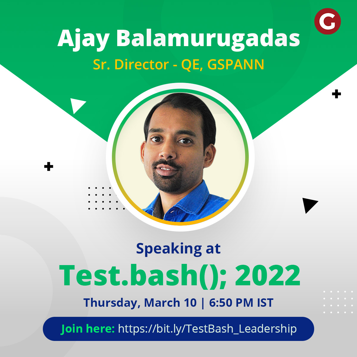 gspanntech's tweet photo. Watch Ajay Balamurugadas, Sr. Director QE at GSPANN, share some leadership scenarios and techniques to get better leadership outcomes.
@ajay184f @ministryoftest @testbash #DoBetterThanRichard #BetterThanRichard #RichardBradshaw #Testing #SoftwareTesting #TestingEvents https://t.co/wdaCPG8REh