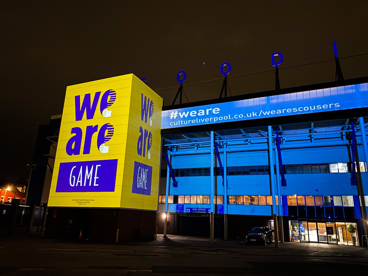 FocalStudiosLtd's tweet image. Last night we had the pleasure of lighting up @Everton  in their famous blue as part of @CultureLPool's Visible Virals Campaign. 

They are truly the people's club and are so supportive of the project and the impact covid has had in their communities. ✨

#weare #wearescousers