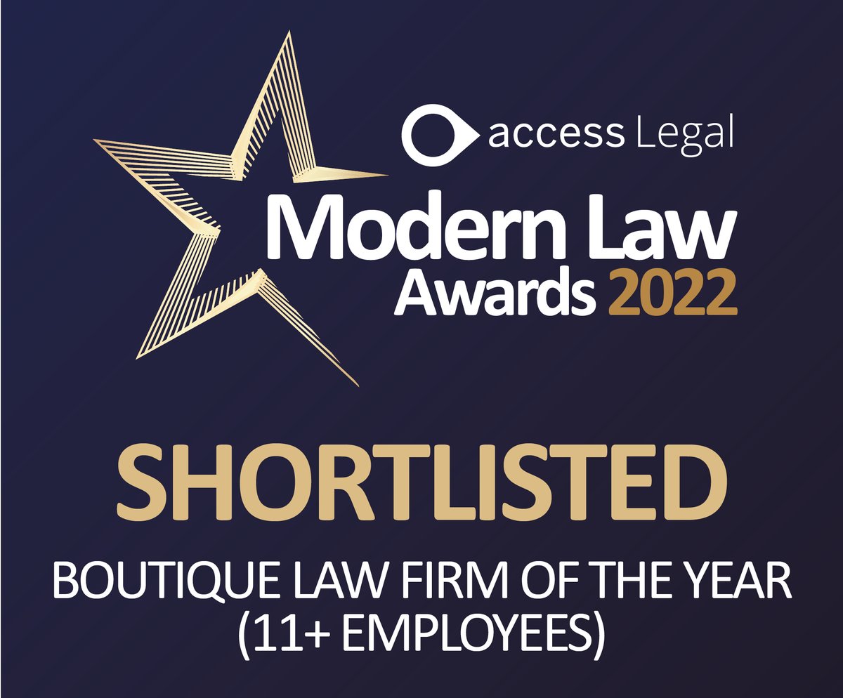 Thrilled we have been shortlisted for #modernlawawards – Boutique Law Firm of the Year

The category had over 300 nominations so to be recognised in the top ten is just ace. A HUGE well done to the team at IDR and good luck to all shortlisted!

#modernlawawards #boutiquelawfirm