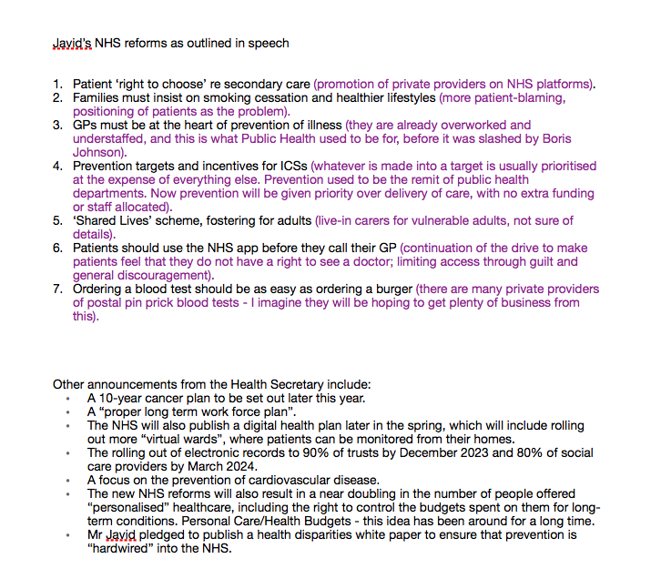 saveournhskent's tweet photo. @nhs_supporters Javid's health reforms: more back-door privatisation; recycling of useless ideas; limiting of access to healthcare; adding workload to those that already can't cope; and using NHS platforms to promote private healthcare.
Zero on the MASSIVE problem of staffing.
#NHSreforms #NHS https://t.co/lruqStLDQ5