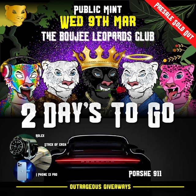 NFTAgenda_io's tweet photo. 🚨The Boujee Leopards Club 🚨

The @Boujeeleopards 💙

New amazing project with a lot of potential to reach the moon! 🌕

9th March 2 PM EST: SALE STARTS ⏰

MINT PRICE: 0.089 ETH

Pre-Sale Sold out 💙

Join discord: https://t.co/aPzrPpWIE8 💯

#ad #nft #nftcollectors https://t.co/inHyy55fQw