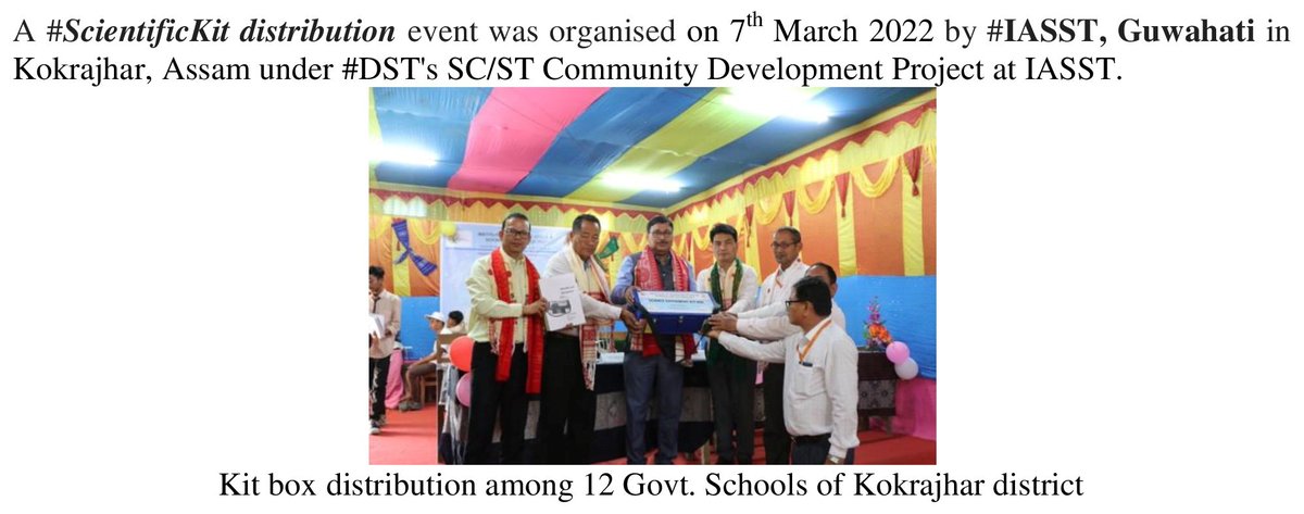 dir_iasst's tweet photo. A #ScientificKit distribution event was organised on 7th March 2022 by #IASST, Guwahati in Kokrajhar, Assam under #DST's SC/ST Community Development Project at IASST. @DrJitendraSingh @IndiaDST @srivaric https://t.co/aX6DDGUZqX