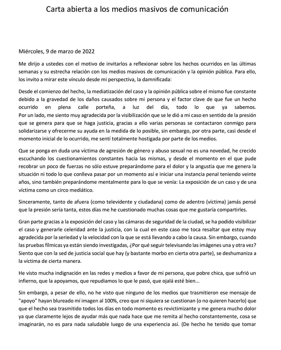 diegopietrafesa's tweet photo. Esto dice la joven violada en patota en Palermo:

"Me sentí totalmente hostigada por parte de los medios" 

Denuncia "la exposición de un caso y de una víctima como un circo mediático".

(sigue) https://t.co/v2yomuM4jo
