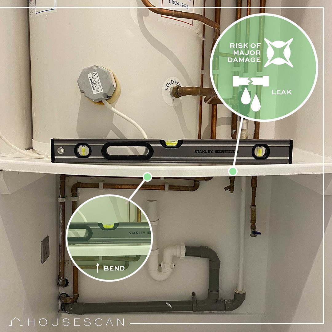 In today's #snag spot we can see the cylinder is supported on a table that offers inadequate support. This is a major health and safety risk as the wood used is very thin. 

This could, at any point, break and cause the entire system to be ripped out causing major damage &amp; leaks.