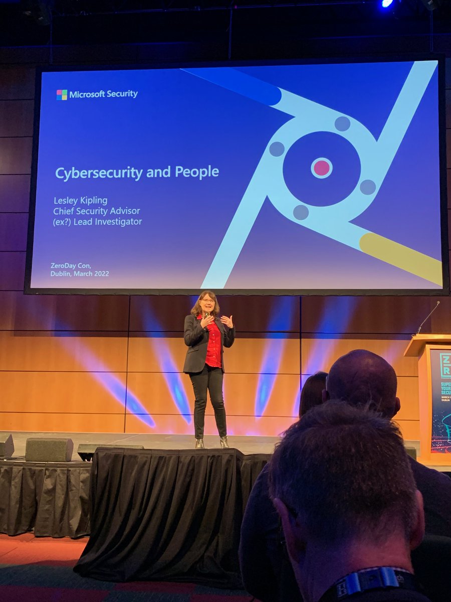 Lesley Kipling from Microsoft on stage at the Zero Day Conference Dublin. Great to see plenty of gender balance on stage.

#ZDC22 #preventphishing