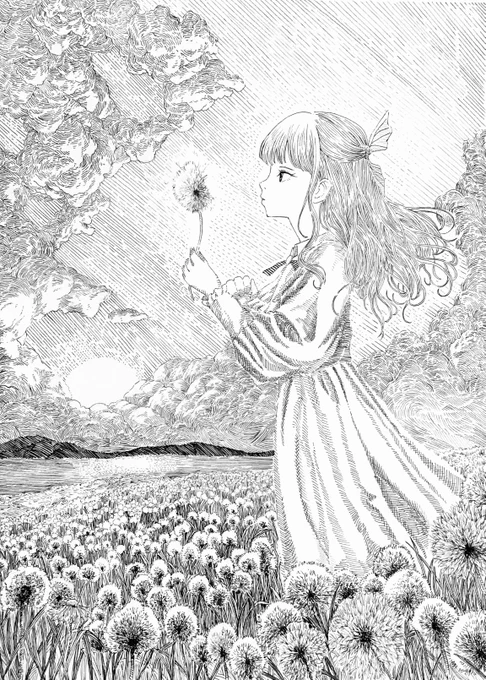 たんぽぽ草原
#ペン画 #アナログ #イラスト
#絵描きさんと繋がりたい  #一次創作 