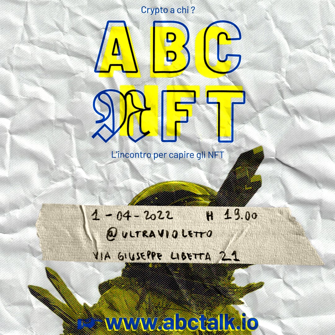 ABC NFT.  Crypto a chi? L’incontro per capire gli NFT.
Vi aspettiamo venerdì 1 Aprile 2022 ore 19:00. Registrazione gratuita ma obbligatoria al link in Bio.

abctalk.io

#NFT #nfttalk #CryptoArt  #digitalartist #blockchaintechnology #generativeart #twitterplotter