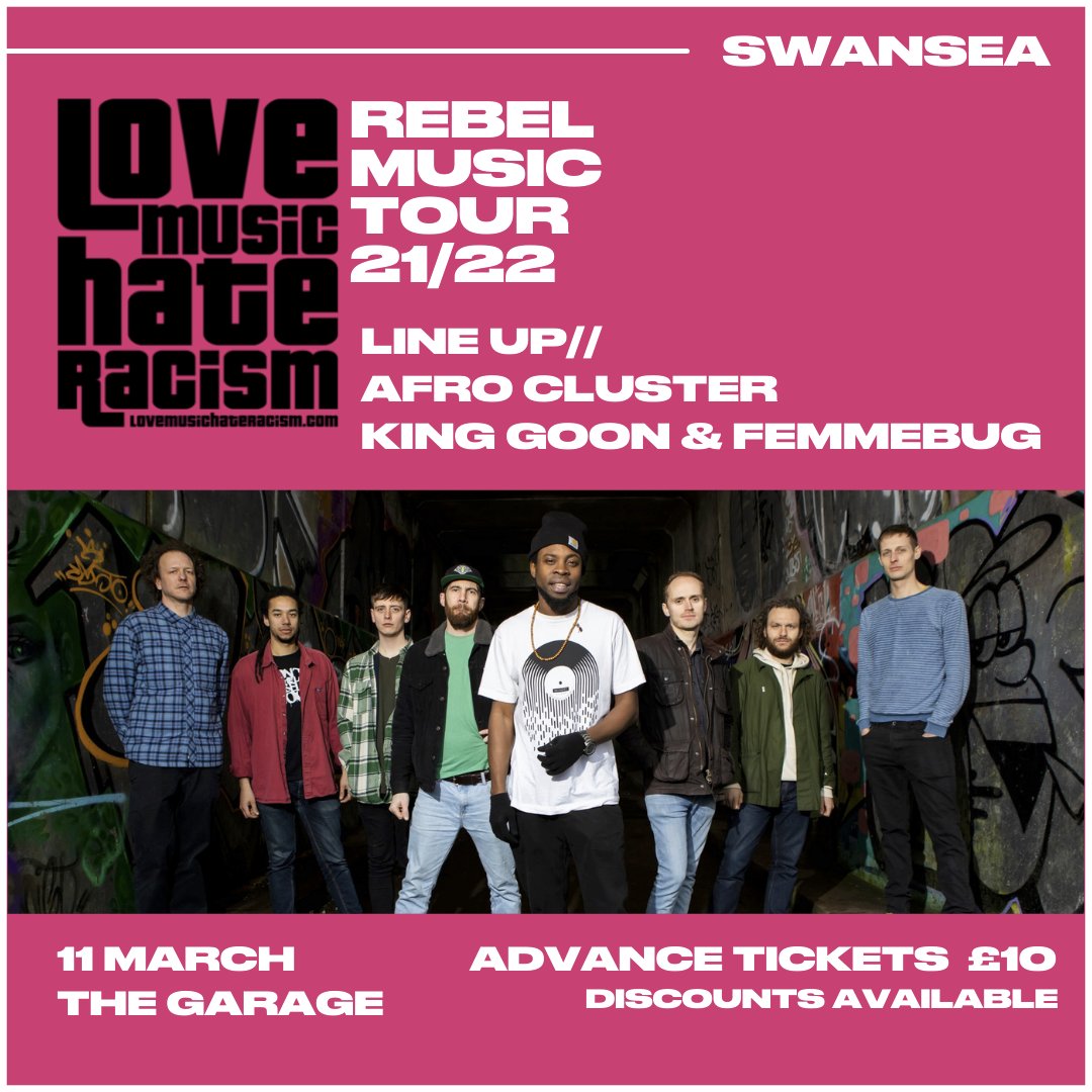 Looking forward to the @lmhrnational show tomorrow at The Garage, Swansea! 
Sharing the stage with @KingGoonUK & @whoisfemmebug, gonna get real lively! 🔥
Come and join, 7pm till late ⬇️⬇️⬇️

🎟️ - wegottickets.com/event/535129

#LoveMusicHateRacism #RebelMusicTour #Swansea