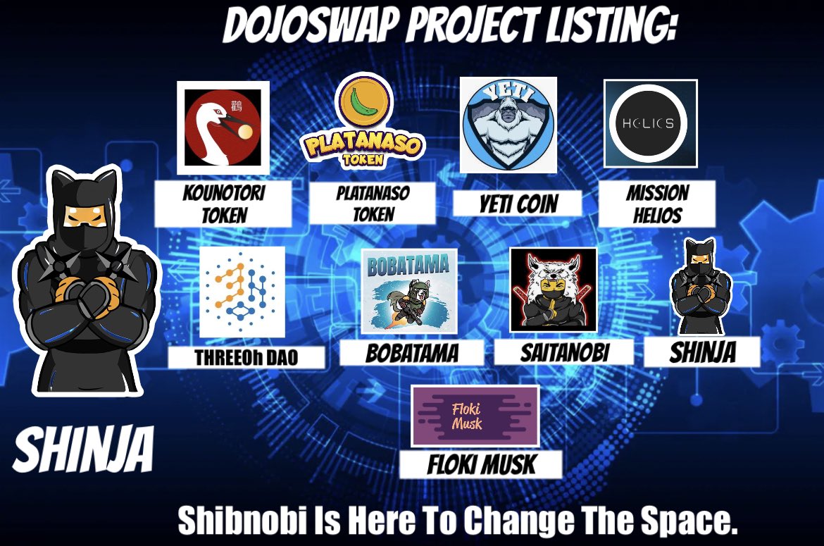 KuganPbu's tweet photo. #Shibnobi Is Only 4 Months Old And Already Have Nine Projects On Dojoswap. #Shinja Is Going To Be Huge. #1000xgem #altcoinseason #Binance #Bullish #CryptoNews #Gate.io #SHIBNOBICOMMUNITY #SHINJASEASON #100xgem #altcoins #BTC #BKEX #crypto https://t.co/onXs1tAMmz