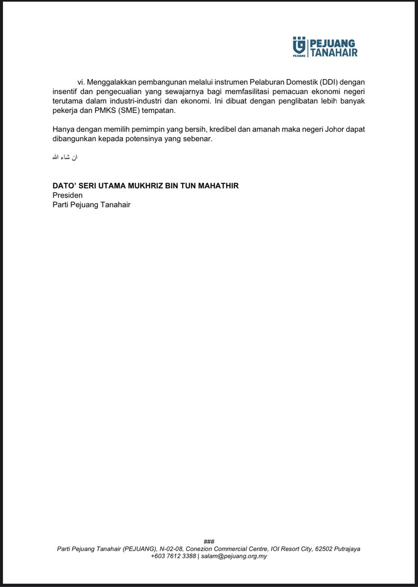 PejuangRasmi's tweet photo. PEJUANG UNTUK RAKYAT JOHOR

Jika dipilih, ini tawaran kami:

✅ 20% daripada gaji MB Johor dimasuk ke tabung kebajikan &amp; pendidikan rakyat

✅ Kereta rasmi kerajaan tidak boleh diguna utk kerja politik &amp; peribadi

✅ Melaksanakan Dasar MB jumpa rakyat atau MB datang kpd rakyat. https://t.co/Wzo81WzSPw