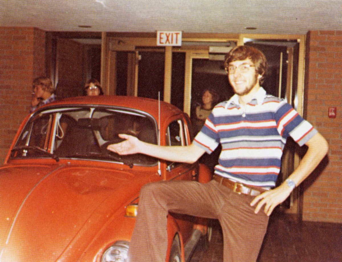 HowardColmanLib's tweet photo. Happy #Throwback Thursday! We hope everyone is having a wonderful Spring Break. Check out these students pulling a VW Bug into Burpee Student Center. https://t.co/cFXAjPuJyO