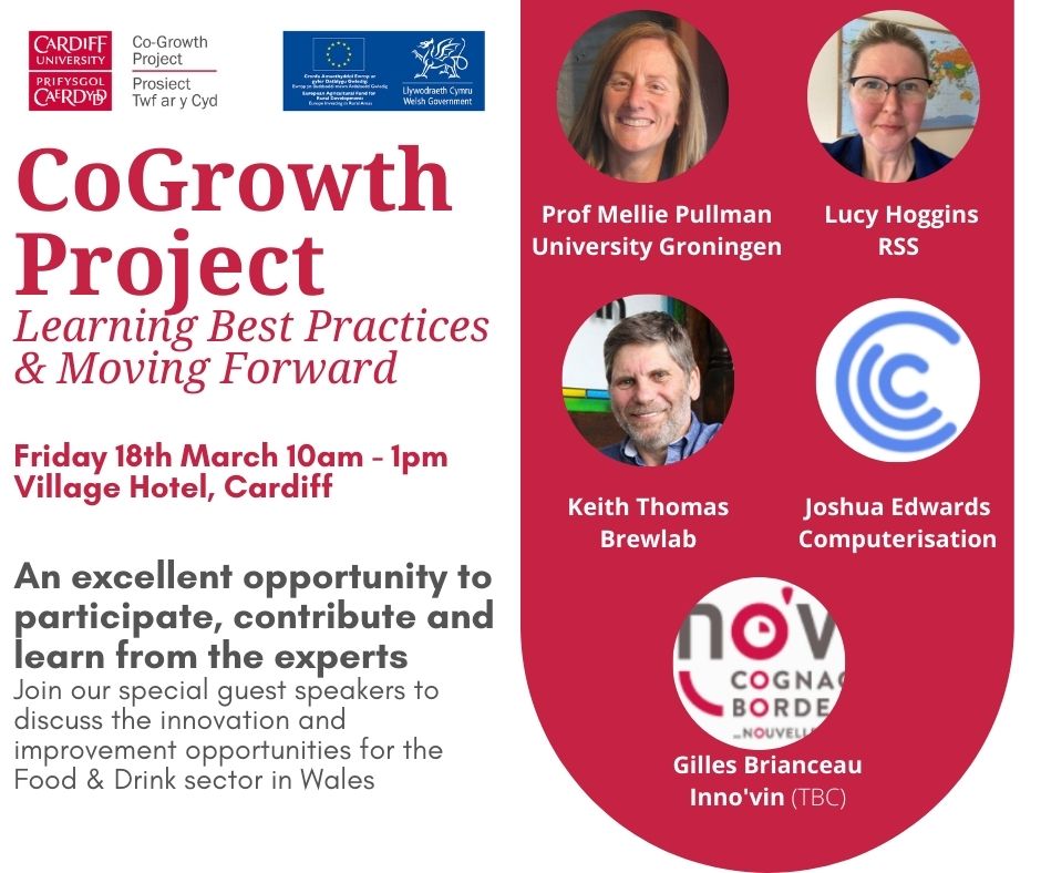 CoGrowthProject's tweet photo. Ymunwch a ni yng Ngwesty'r Village Caerydd ar 18 Mawrth ar gyfer cyfarfod terfynol Prosiect CoGrowth.
Bydd ein gwesteion arbennig yn trafod cyfleodd a syniadau arloesi ar gyfer dyfodol y sector Bwyd a Diod yng Nghymru.

Cofrestrwch yma: https://t.co/g1eruqj5aE https://t.co/nHCM9upw98