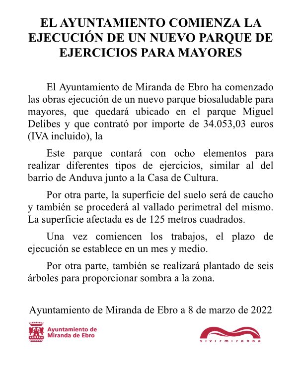 vivemiranda's tweet photo. El Ayuntamiento de #mirandadeebro ha comenzado la ejecución de las obras de un nuevo parque de ejercicios para mayores. 
#vivemiranda https://t.co/5fHMKXBtPI