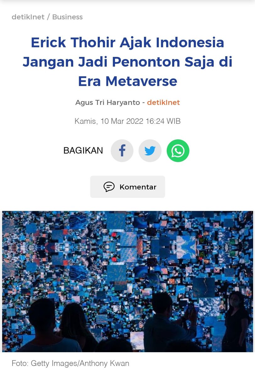 SiroLaw3's tweet photo. Indonesia harus bisa memanfaatkan perkembangan teknologi untuk menggenjot ekonomi digital nasional. Menteri BUMN Erick Thohir mengatakan Indonesia jangan cuma berdiam diri di era metaverse.

@erickthohir 
#DenganETMerdekaBerdaulat

https://t.co/hQoksVqIl5 https://t.co/GGAXBzUr5w