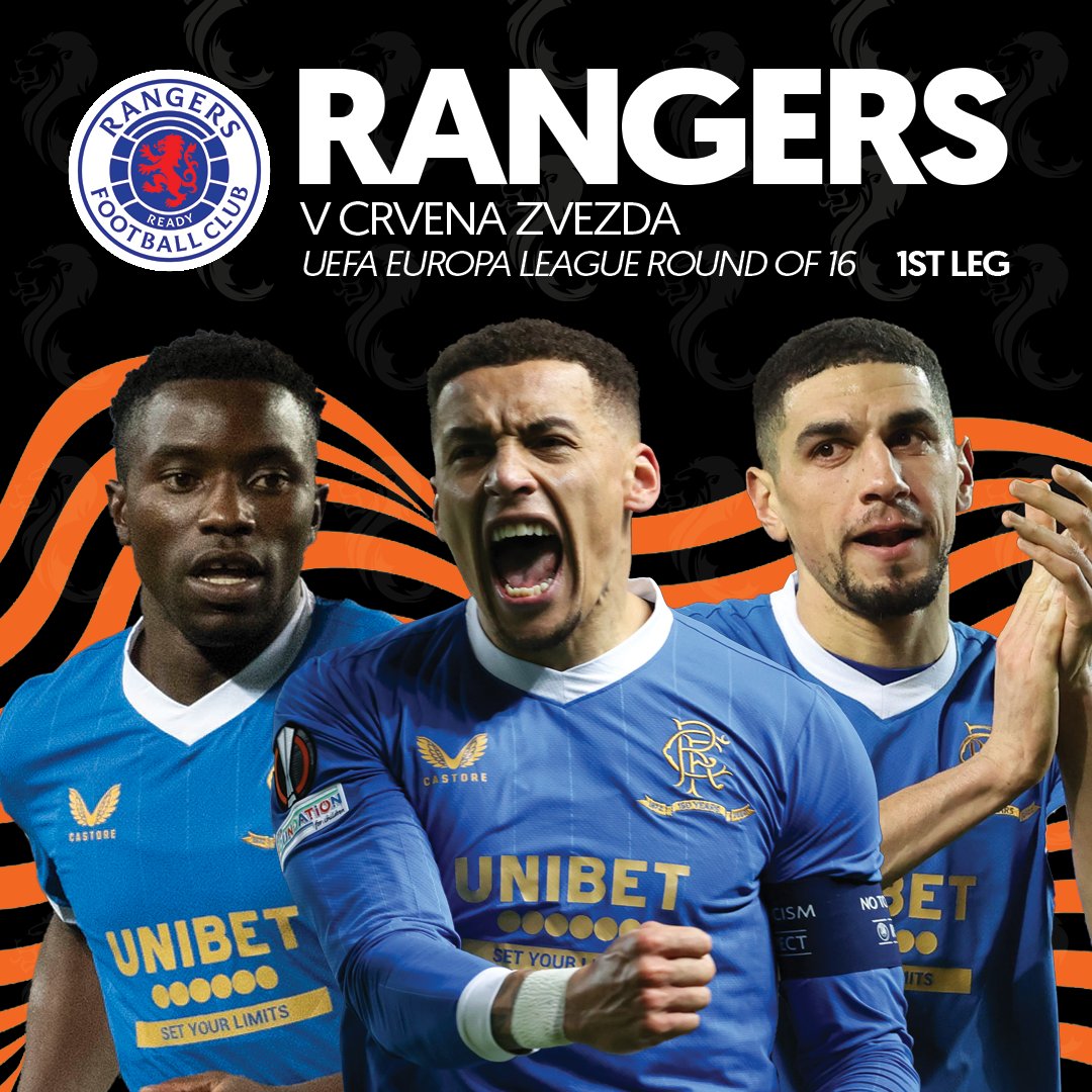 Good luck to <a href="/RangersFC/">Rangers Football Club</a>, who play Crvena Zvezda in #UEL Round of 16 action tonight (8:00pm kick-off).

RT if you're backing Rangers!