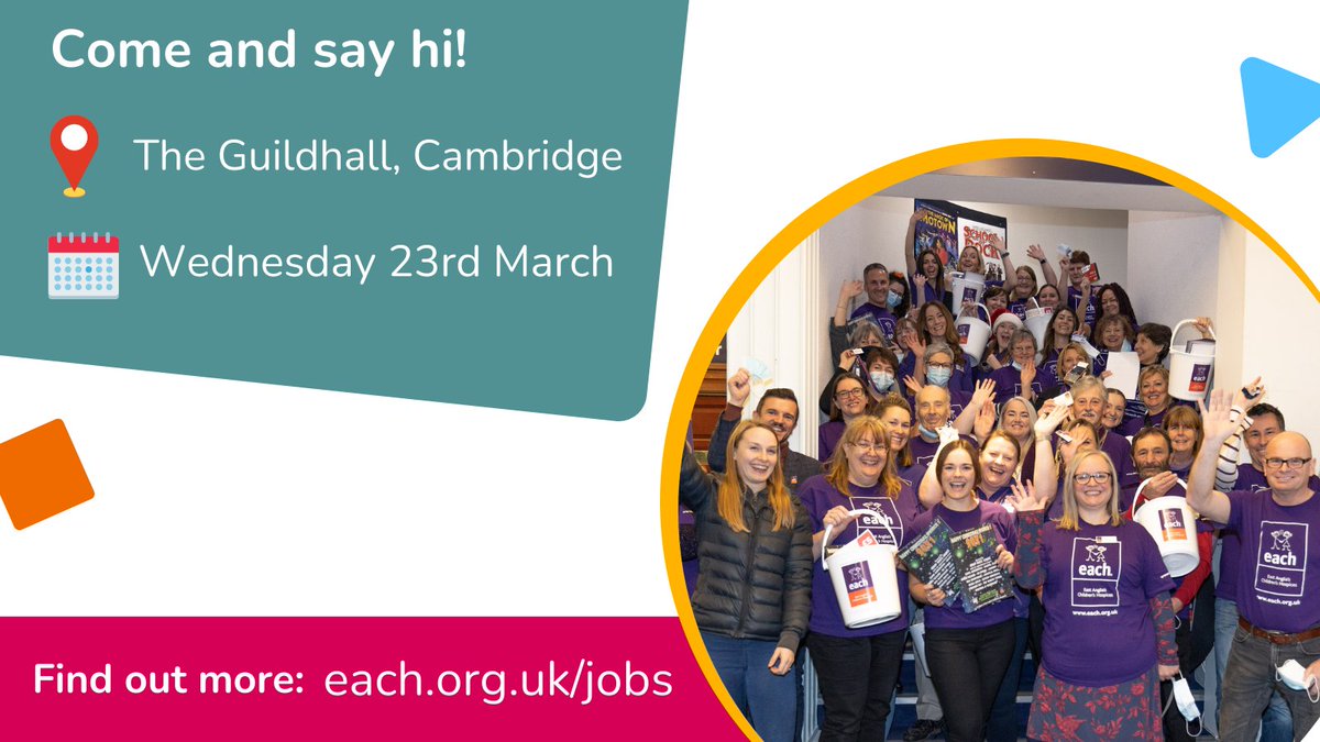 We’re excited to be at the Jobs Fair at the Guildhall in Cambridge on 23rd March. If you're interested in learning more about working at EACH, be sure to come and say hello!