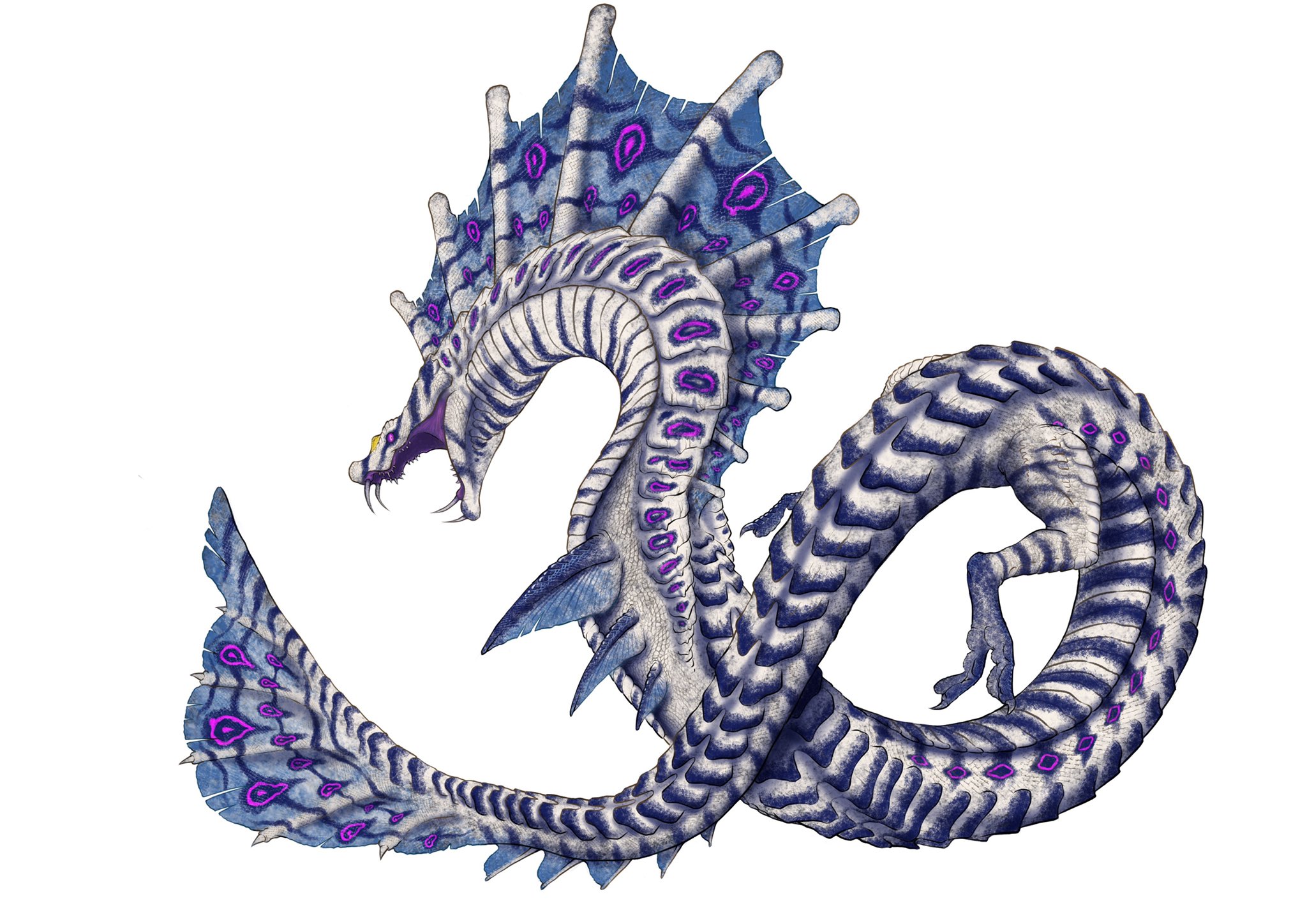 タキシュン Twitterissa チョー久しぶりに モンハンのオリジナルモンスターを投稿 蛇竜種 洋蛇竜 イルルディック 全長3562 8cm 広い海域に生息する蛇竜種 気に入った砂地に穴を掘り住み着く 近くを通りかかった獲物に素早く噛みつき 牙から猛毒を流し込む