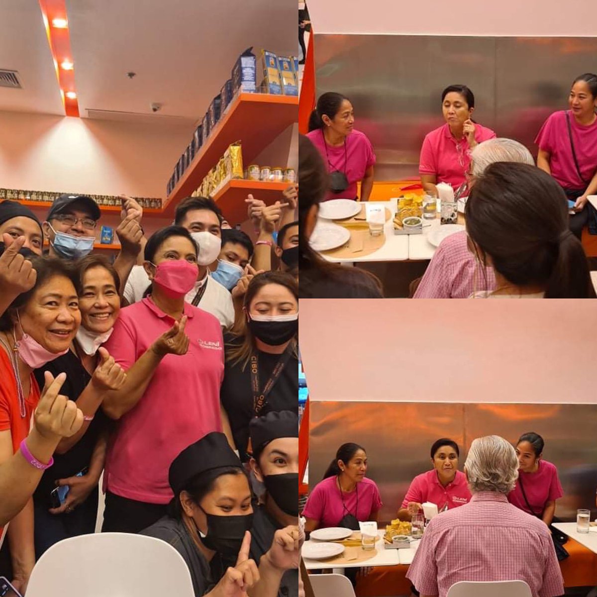 VP Leni in Bacolod with Margarita Fores’ newly opened CIBO restaurant 🌸 #BacolodisPink #LeniKiko2022 #AngatBuhayLahatKayLeni             CTTO to my cousin