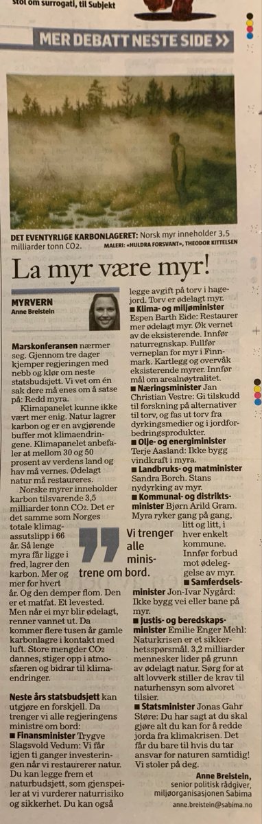 ABreistein's tweet photo. Kan vi ødelegge mer myr nå @jonasgahrstore ? Hver meter vei, hver grøft, hver gulrot dyrket på myrjord, hver vindkraftpark og hver pose med torv - det er klimagassutslipp, naturødeleggelse og klimaforsikring tapt for milliarder.
#reddmyra @Klassekampen https://t.co/BAwMePaCxd