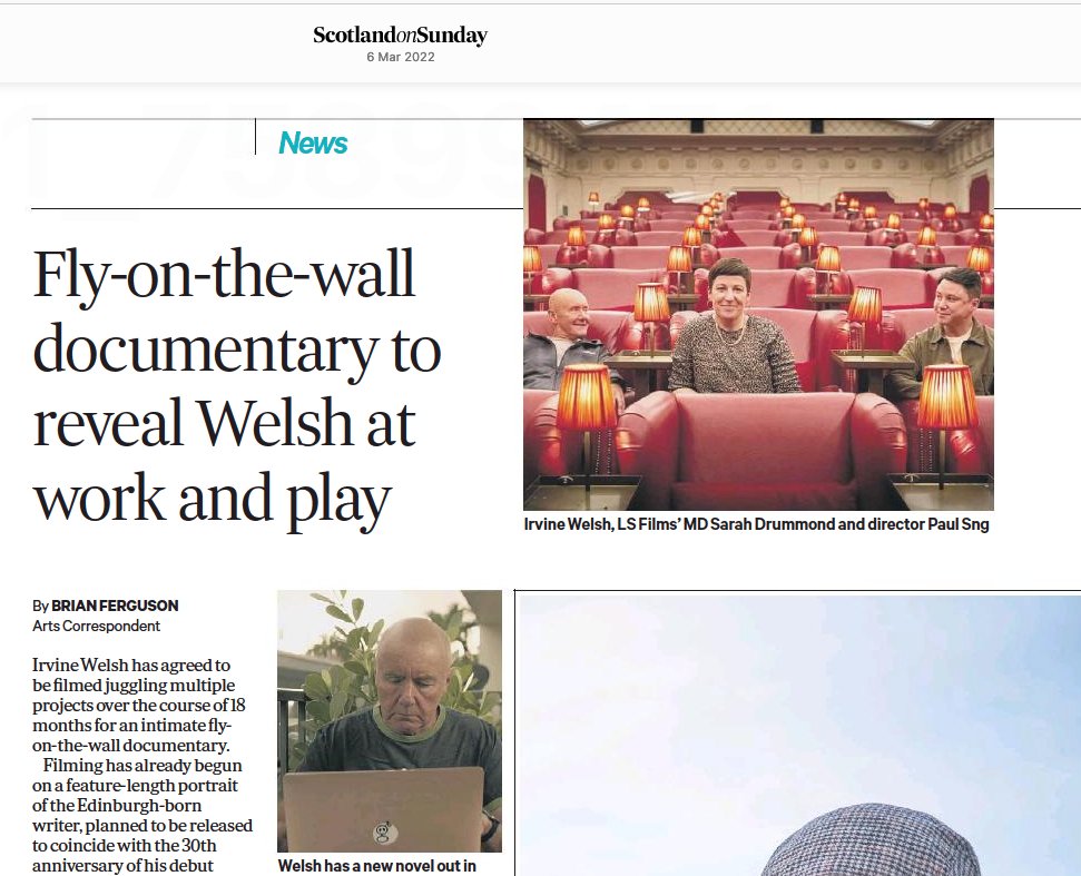 BTS_ChrisMcC's tweet photo. I'm so happy to see one of my portrait shots of #IrvineWelsh, #SarahDrummond and @paulsng from the #LSFilms launch night being used in the papers.

#EventPhotography #PortraitPhotography https://t.co/VFyuYSC7Qg