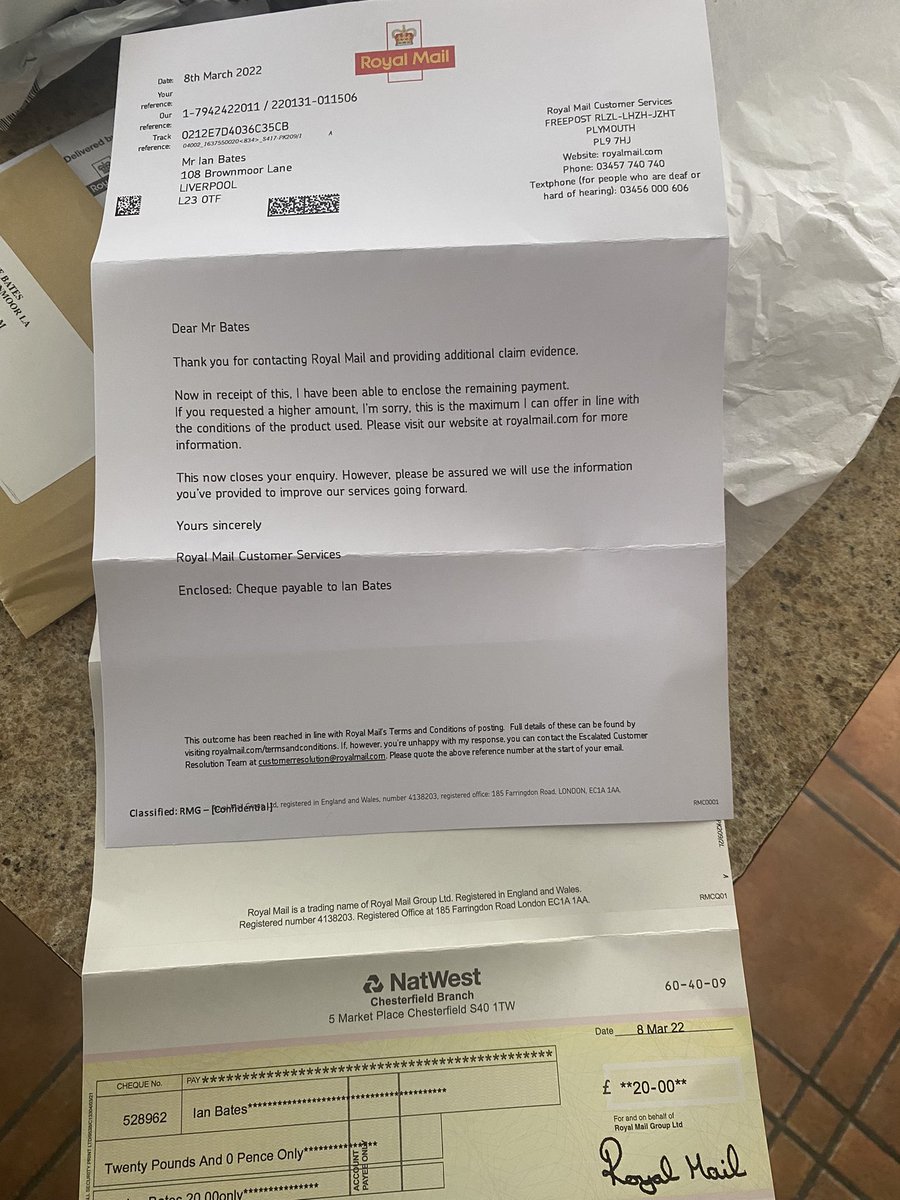 batesy139's tweet photo. Furious 😡 sent two parcels with @RoyalMailHelp @RoyalMail worth at least £115 each, both items never left the Warrington depot but I get offerd £20. https://t.co/UGszOOmLGu