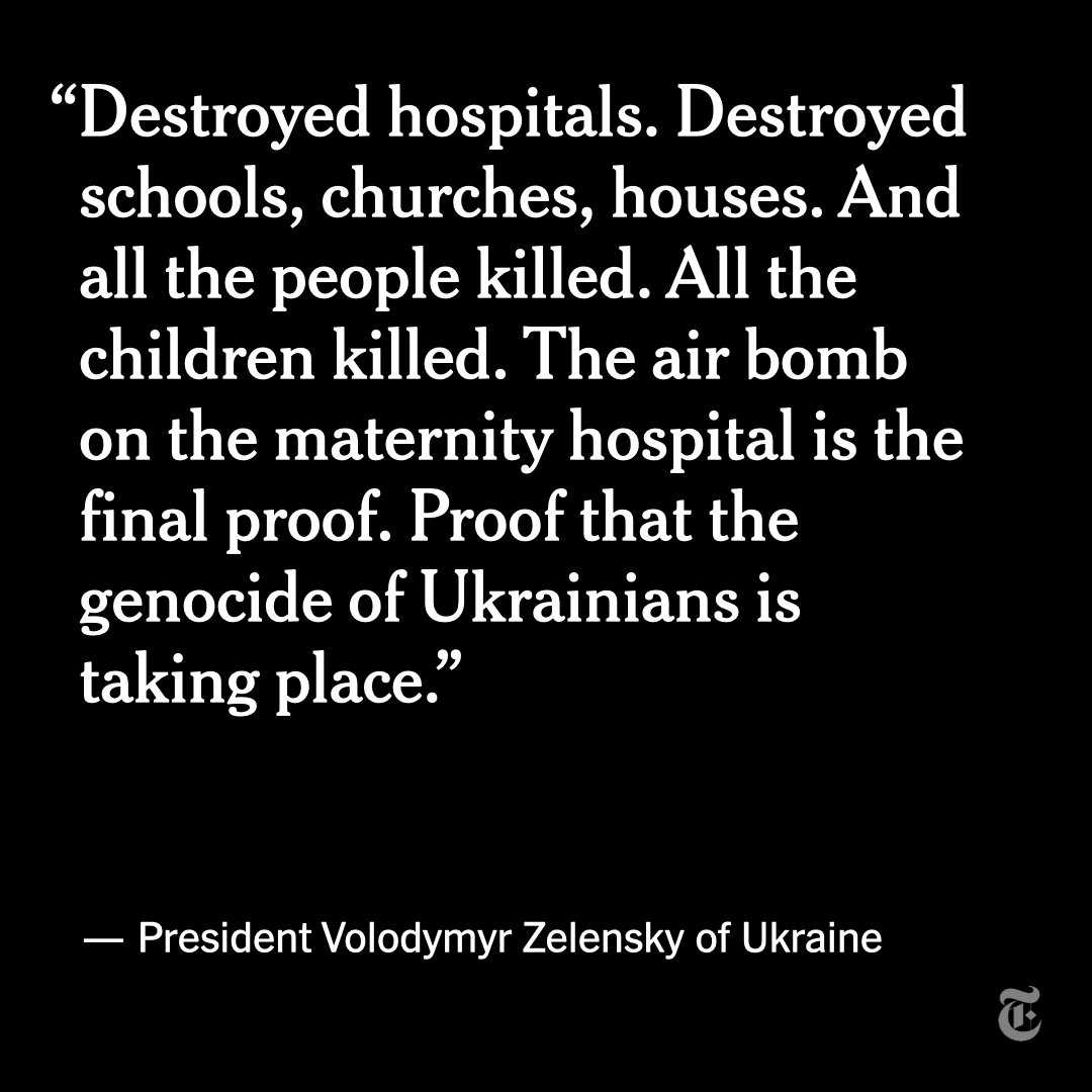 nytimes's tweet photo. President Volodymyr Zelensky of Ukraine has accused Russia of carrying out a genocide.
https://t.co/CJ3ZUxzm6p https://t.co/X4KouhJ0Sd