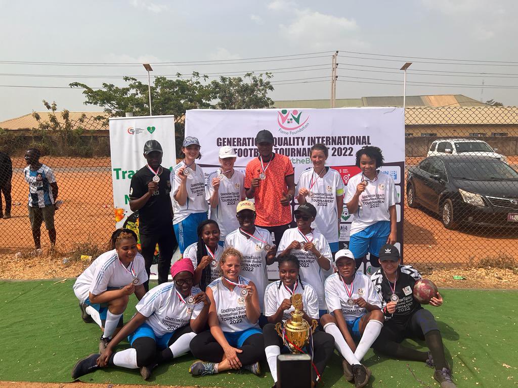 UKinNigeria's tweet photo. Proud to have been part of ‘Team Equality’ alongside @USinNigeria. 

Great to win 2nd place in the annual “Generation Equality Football Tournament" hosted by @FameFoundationF to promote women’s empowerment &amp; inclusion in all aspects of life.

 #IWD2022 #10Teams1Goal 🏆🇺🇸🇬🇧🇳🇬 https://t.co/umSIIboOSx