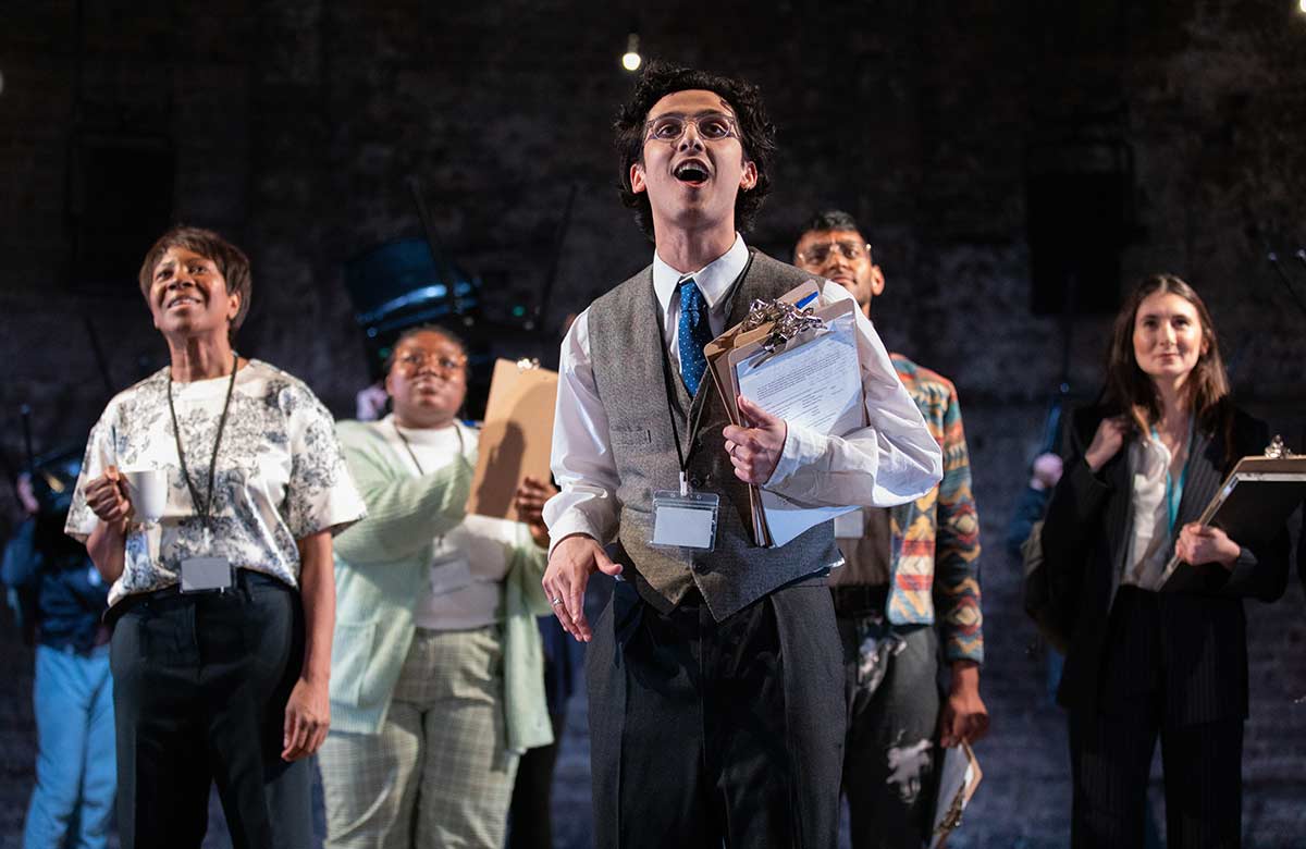 TheStage's tweet photo. ★★★★ Review: The Key Workers Cycle – Ambitious play cycle featuring a large community cast that places key workers front and centre @AlmeidaTheatre https://t.co/xoCeJYvNKn https://t.co/6bZViLdlP1