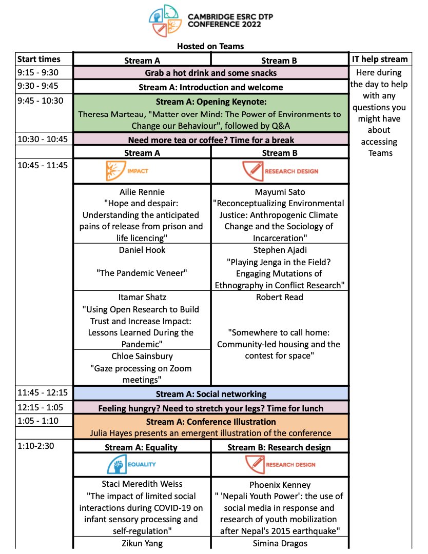 CamESRC_Conf's tweet photo. ⏲️Have you got your schedule planned for tomorrow? Find the day's timetable below @CamESRC_DTP @Cambridge_Uni @AngliaRuskin https://t.co/1qEhjfayWm