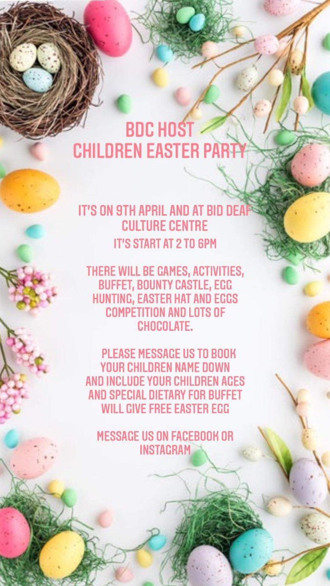 Lift_Percy's tweet photo. #PercyCommunity #PercyParents #PercyDLB
#OneAET 

Birmingham Deaf Community group Easter party! 

At BID, Deaf Cultural Centre, 100 Ladywood Rd, Birmingham B16 8SZ

Birmingham Deaf Community Group https://t.co/DVUAczYroK