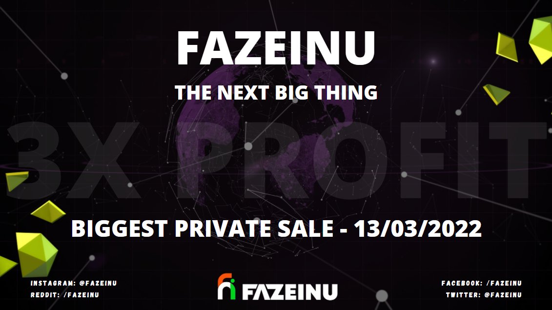 Introduction
FAZEINU is a Community-Based Project with Strong Use case &amp; DeFi Features.

Presale Roadmap
Private Sale - 0.0001$ (3X Profit)
Start Date - 13/03/2022 at 15:30 UTC (9:00 PM IST)
1 BNB - 33,00,000 FINU

Detailed Links 
linktr.ee/fazeinu

#cointool #Presale