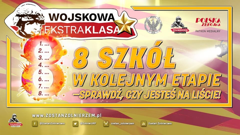 WCRBrodnica's tweet photo. Wiemy już, jakie szkoły zagrają w ćwierćfinale Ekstraklasy Wojskowej. 
To ścisła ósemka, przed którą walka o podium w następnym etapie.
Więcej informacji: https://t.co/0MvJ6APp1F

DOŁĄCZ DO #WojskoPolskie!!
ZAINTERESOWANY? 
#BiuroProgramu #CWKM #OPW,
#CYBERMILzKLASĄ #PROobronni https://t.co/OAiBeDtOs7