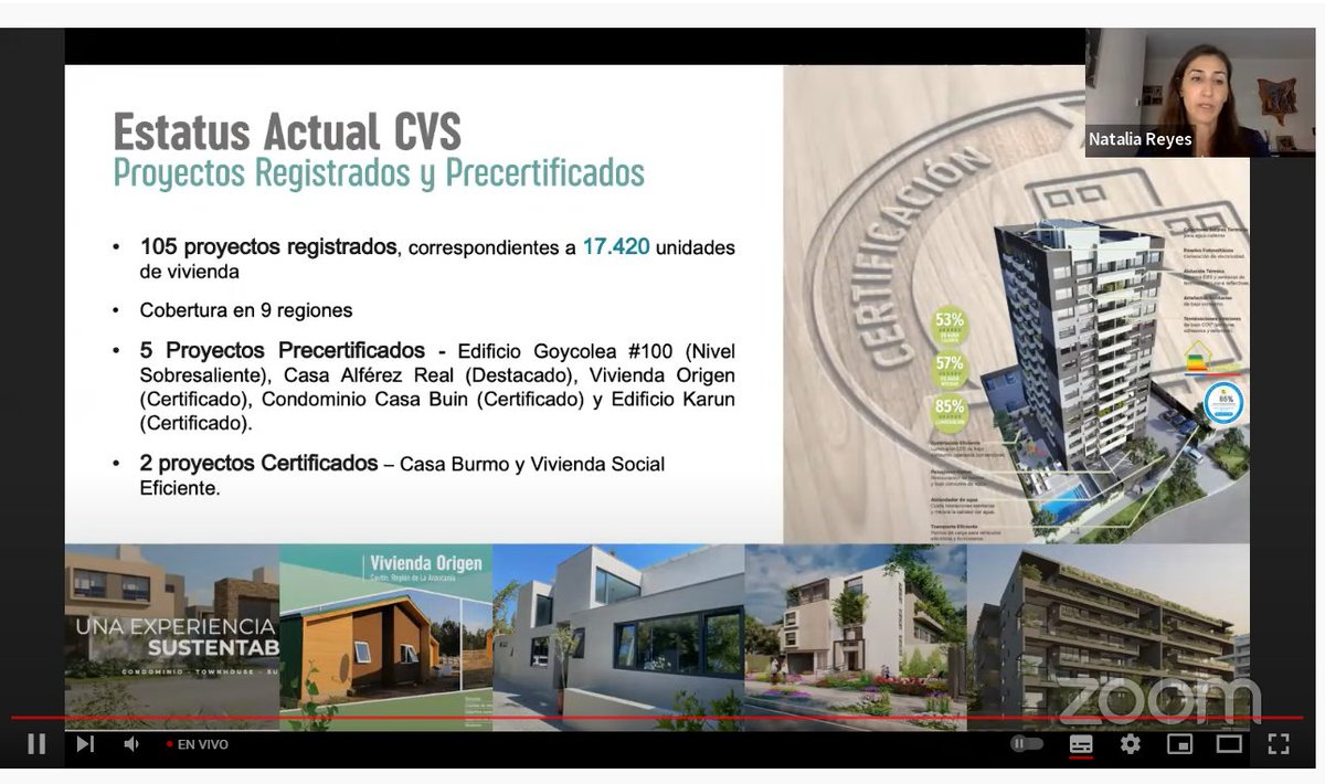 "Actualmente contamos con 105 proyectos registrados que corresponden a más de 17 mil unidades de vivienda, y esperamos ampliar ese número este 2022" Natalia Reyes presentando la #CVS en la JOrnada de Sensibilización Certificaciones Nacionales de <a href="/ChileGBC/">Chile Green Building Council</a> 

#CVSChile