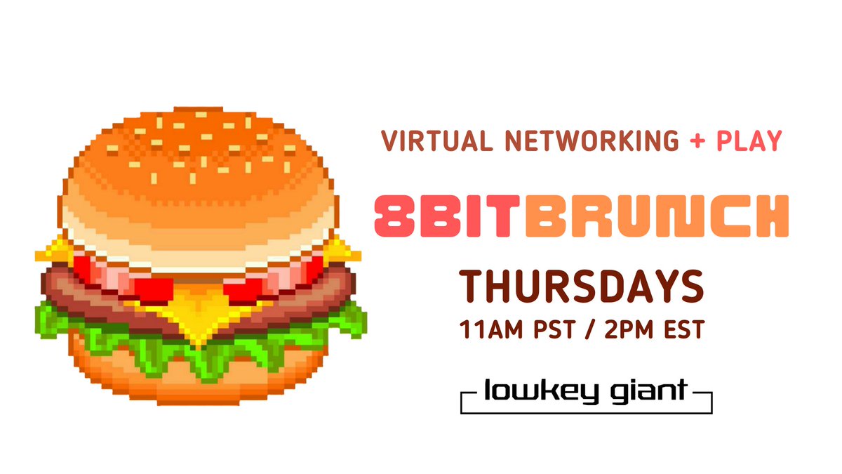 lowkeygiant1's tweet photo. JOIN US TODAY!
You’re all invited to join us Every Thursday > 11am PST / 2pm EST for 8 Bit Brunch — A virtual networking and play event. Visit https://t.co/A9axOuk6AM for more information.
#brunch #goodpeople #community #sharing #cryptocommunity https://t.co/jHFhyFkSmw