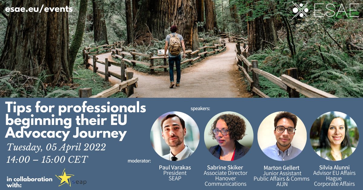seap_eu's tweet photo. We are happy to be joining hands with @ESAEeu to organise an event for those who are just starting their journey in EU Advocacy. 
The event will be moderated by @PVarakas, SEAP President. 
Register and join us on 5 April from 14:00 CET https://t.co/V9sCqlXlKj https://t.co/z3tRddg6qw