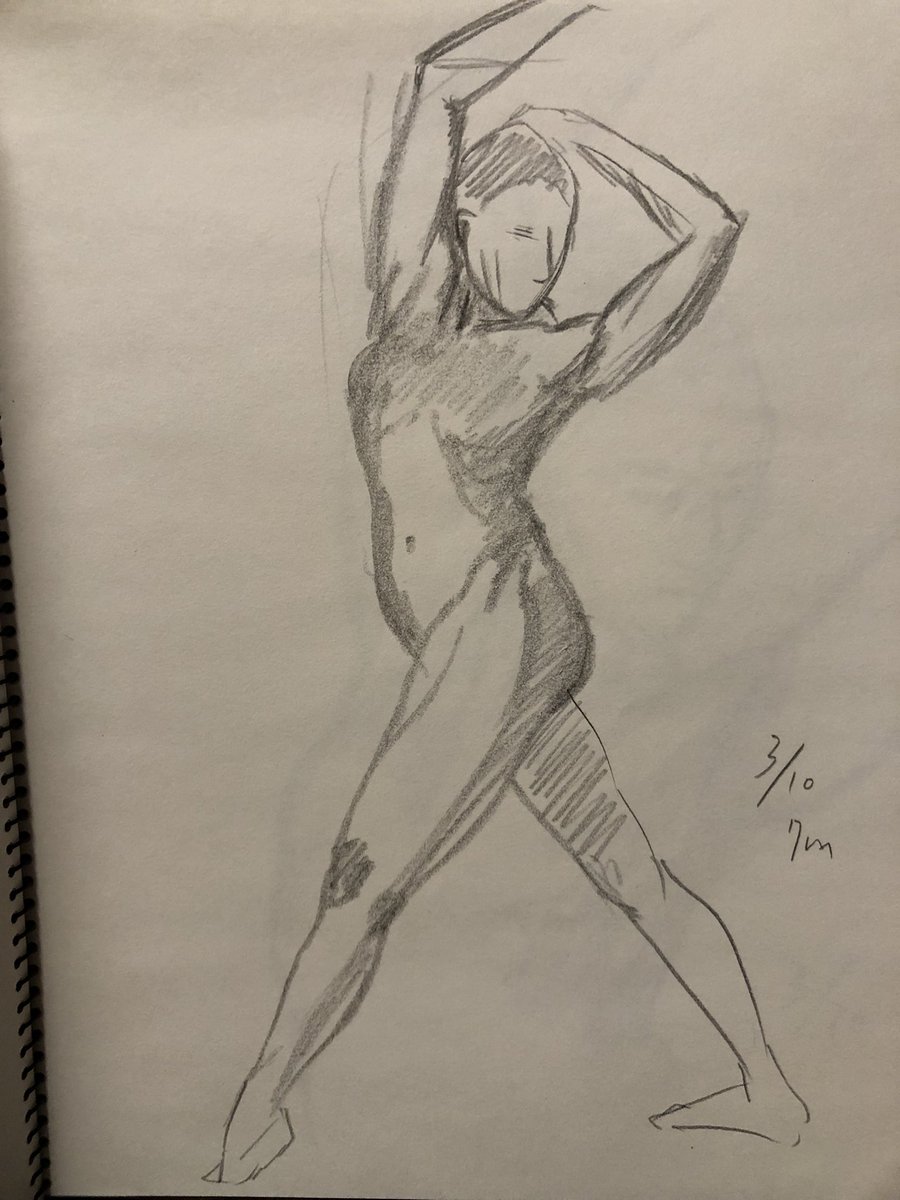 1枚目よしバランス見えてるぞこれで全部入るはずって描き始めたら一筆が大きすぎて突破
3枚目、鎖骨から上でいきなり雑目になっとる
 #まあまあクロッキー 
