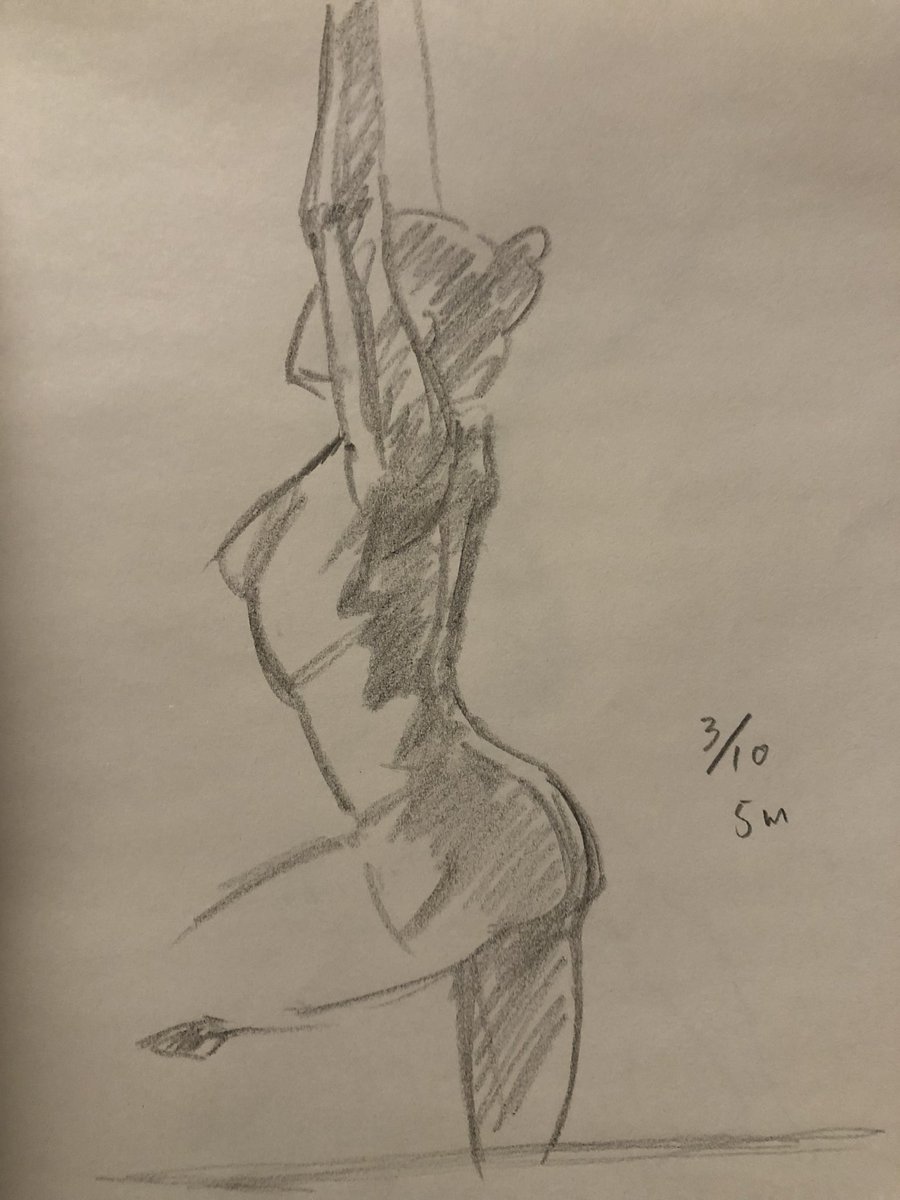 1枚目よしバランス見えてるぞこれで全部入るはずって描き始めたら一筆が大きすぎて突破
3枚目、鎖骨から上でいきなり雑目になっとる
 #まあまあクロッキー 