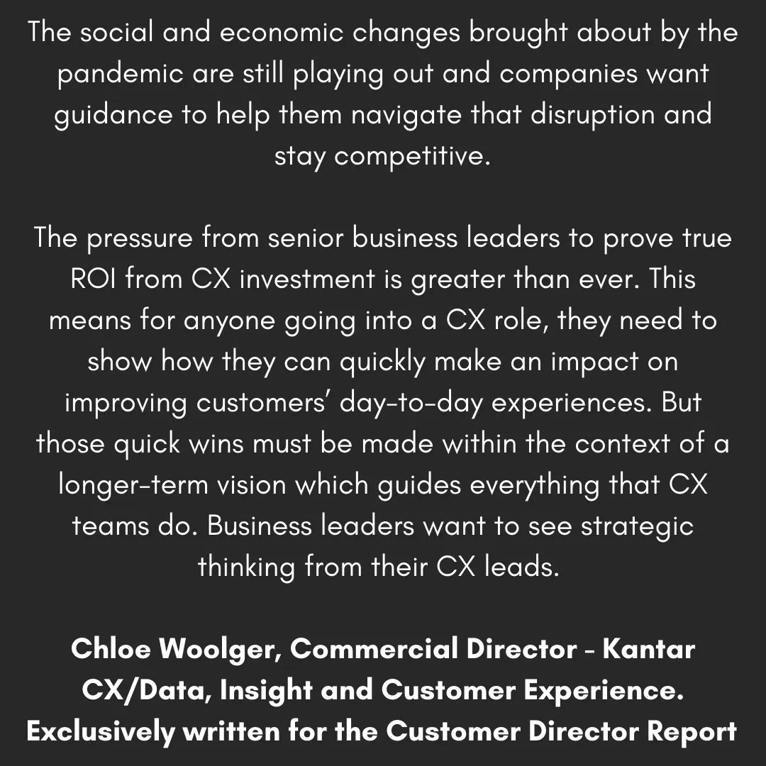 MKAMichelle's tweet photo. "The pressure from senior business leaders to prove true ROI from CX investment is greater than ever." @chloewoolger @Kantar.
To get your copy of our Customer Director Report 2022 go here: https://t.co/B5LjnuQBiK https://t.co/GSACJTtjZE