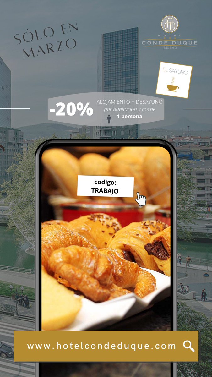 👉🏼Consíguelo tú también como muchos ya lo han hecho este mes de marzo 2022 (oferta limitada):

💰 20% descuento en reservas directas

✅ CODIGO: trabajo 

📳hotelcondeduque.com/blog/viajas-po… )

😴 Alojamiento o #alojamiento y #desayuno