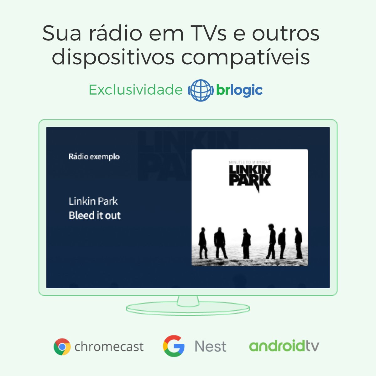 BRLOGIC's tweet photo. Agora você poderá ouvir a sua rádio na TV usando a tecnologia Google Cast, ou seja, através do Chromecast, Google Nest ou Android TV.
O recurso de CAST está disponível em nosso construtor de player e também em todos os players do nosso site administrável. https://t.co/DYeGxZrO9K