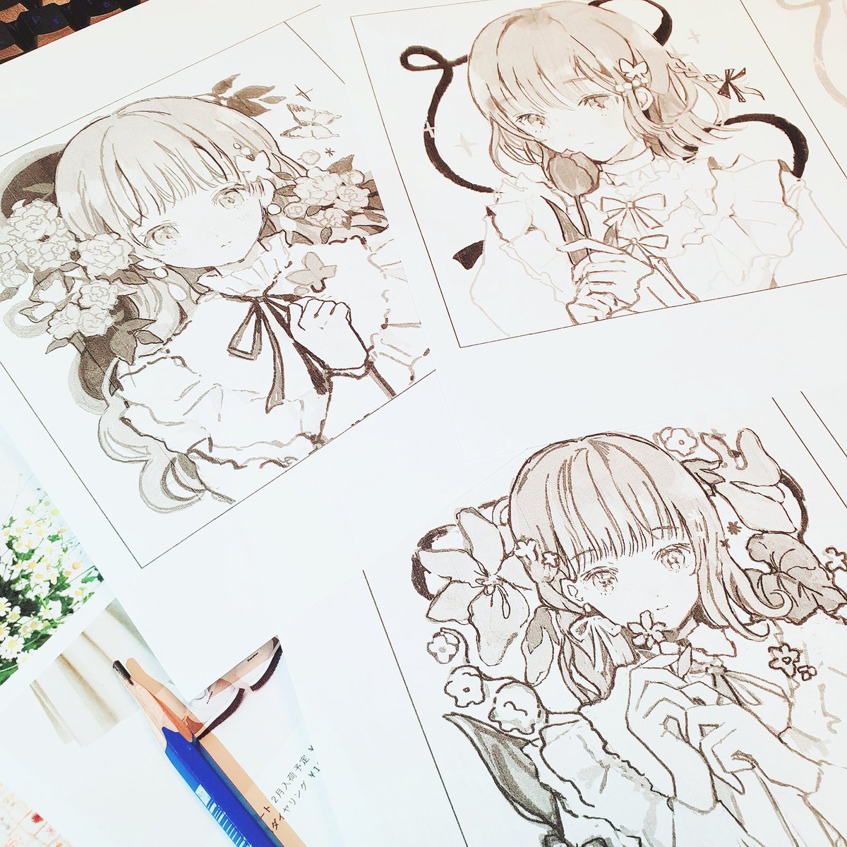 来週16日からぎゃらりぃあと様にて開催される企画展【想いは花の姿をしている】に参加させていただきます。
展示する作品のラフたち!
準備が整い次第、お知らせします!
よろしくお願いします🌼