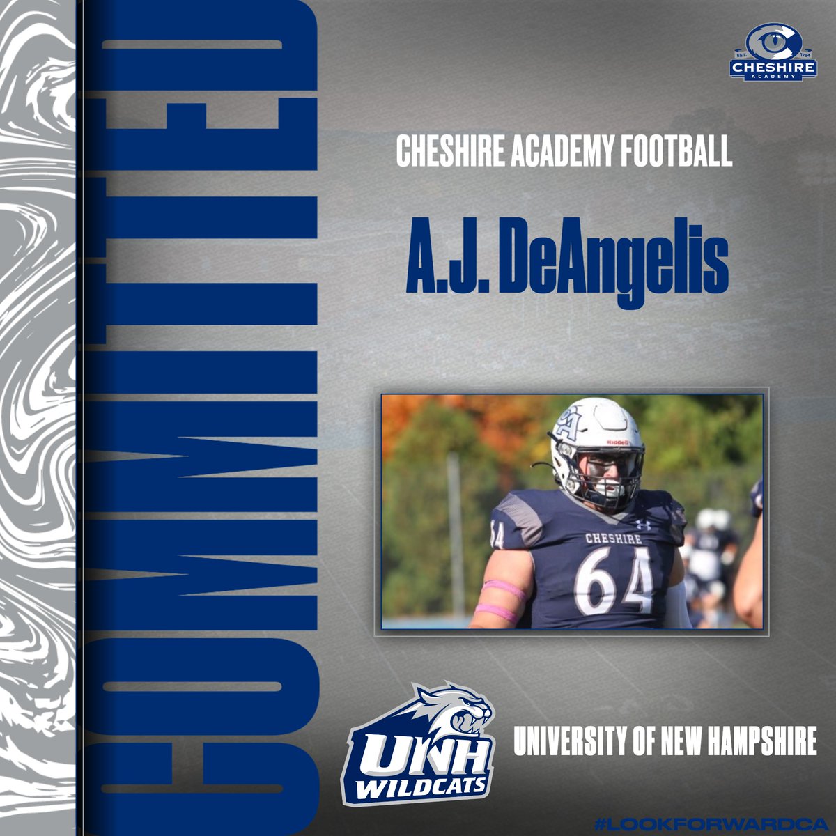 If you haven't heard...huge congrats to AJ on his commitment to play football at the University of New Hampshire!!! We are confident you will crush it. <a href="/deangelis_aj/">AJ DeAngelis</a> <a href="/CAcatsFB1794/">Cheshire Academy Football</a> <a href="/UNHFootball1/">UNH Football</a> 

#CACats #prepfootball #LOOKFORWARDCA #committed