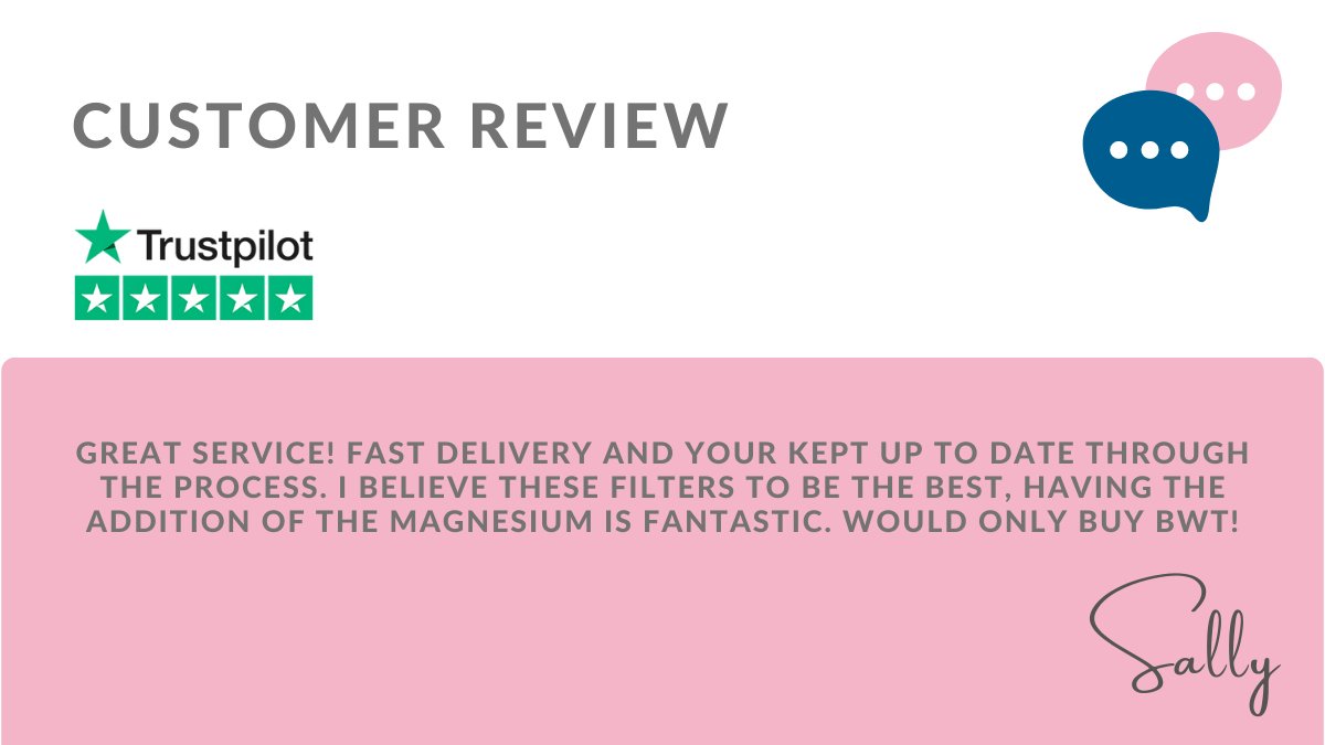 BWTUKLtd's tweet photo. Happy customers make us happier 😊 BWT aims to make a difference in people’s lives with their best water solutions. Don’t take our word, read what Sally has to say about our unique and patented Magnesium Mineralized Water. #happycustomers #customerreviews #customerrating #5star https://t.co/ED6JbrV2eg