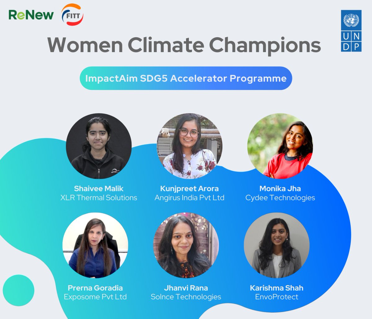 UNDP_India's tweet photo. Bridging the #GenderGap in #ClimateEntrepreneurship👩🏽‍💼♻️.
 
Congrats👏 to the 1st cohort of Women Climate Champions Accelerator Programme supported by @UNDP_India, @ReNew_Power &amp; @fitt_iitd👩🏾‍💻. 
 
The programme aims to support women-led enterprises scale up for #ClimateAction🌏. https://t.co/4d4VkEt7O8