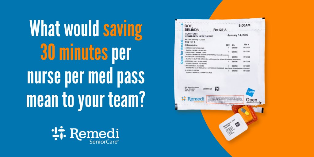 RemediSC_'s tweet photo. What would saving 30 minutes per nurse per med pass mean to your team? Let PAXIT® give you that benefit. https://t.co/PSVhA8UPSr
#RemediSeniorCare #PAXIT #technologyenabledpharmacy #thursdaythoughts #longtermcare #seniorliving #pharmacy #medpasstimesavings #30minutes https://t.co/b9oEvJYIgd