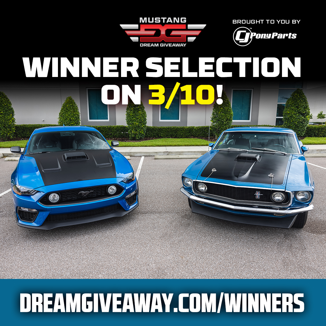 DreamGiveaway's tweet photo. It's going down today! #Winnerselection for the Mustang Dream Giveaway is today! After 1 PM check out https://t.co/KYkSXCmXsw to see the winning ticket # and who owns it. Two Mach 1s, we pay the prize taxes, a gift card for a #BackyardBuddylift! Brought to you by @cjponyparts! https://t.co/BF8r2cq7H1