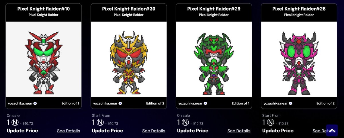 Pixel Knight Raider Main Project
New Drop Raider!!! 

On Paras  
10 (Re-drop): paras.id/token/x.paras.…
28 : paras.id/token/x.paras.…
29 : paras.id/token/x.paras.…
30 : paras.id/token/x.paras.…

#NearNFT #Near #NearProtocol #paras #NFT #NFTs #NFTCommunity