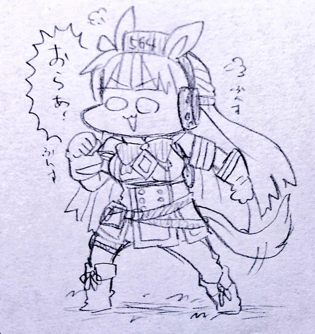 紙にらくがき…先程のキャラの。普段描かないキャラを描くのたのしい…₍₍ (  ง ˘ω˘ )ว ⁾⁾ 