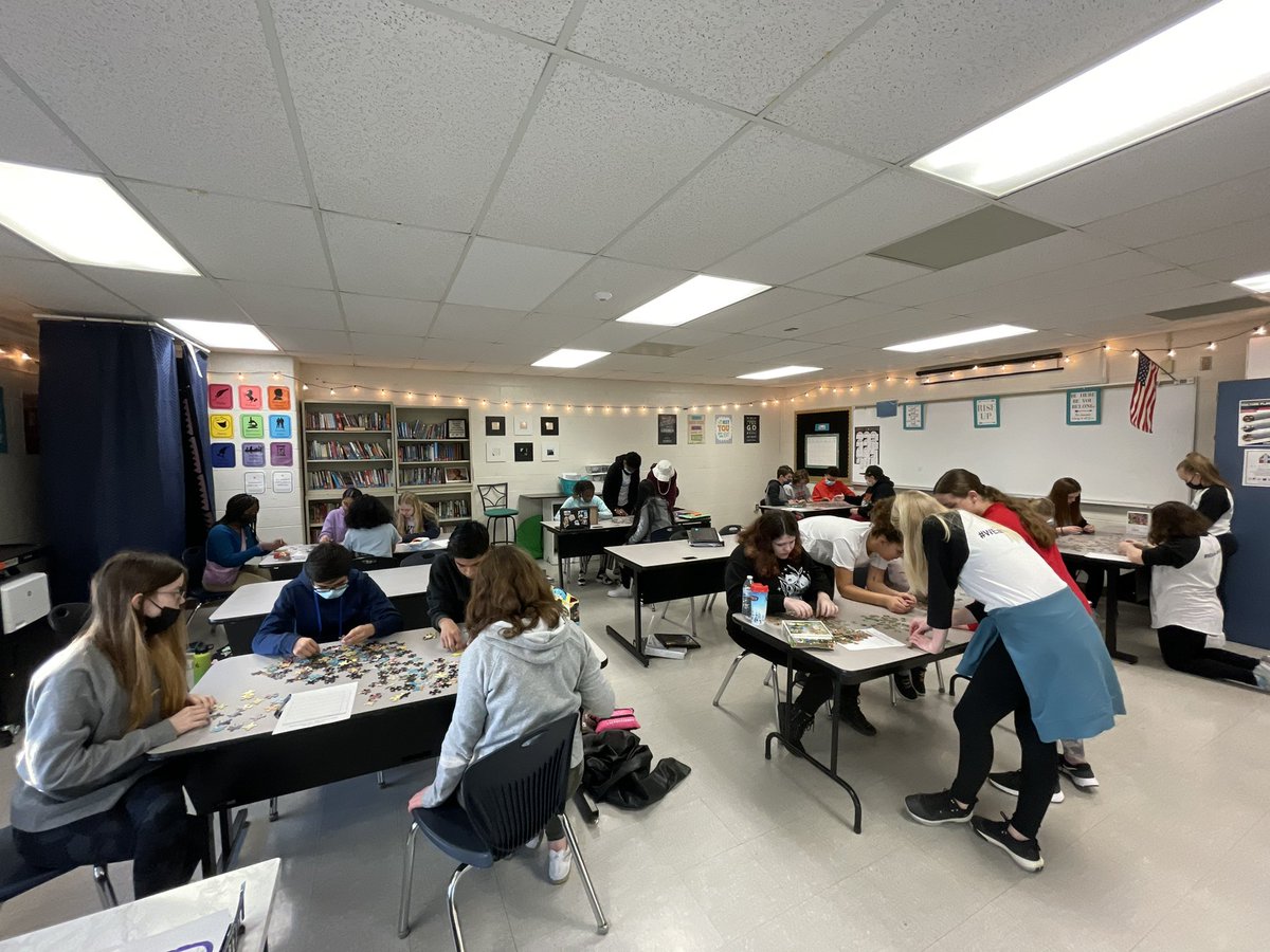 MrsCook_RJ's tweet photo. The great puzzle challenge has begun! When you return from maternity leave to a new group of students, it’s a great activity to evaluate teamwork and problem solving. #MediaDesign #WEareLakota #RidgeLife https://t.co/qA80unofJT